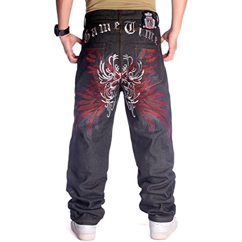 Men's Baggy Jeans Y2k Loose Fit Balck Embroidery Skater Jeans Hip Hop Denim Pants Trousers