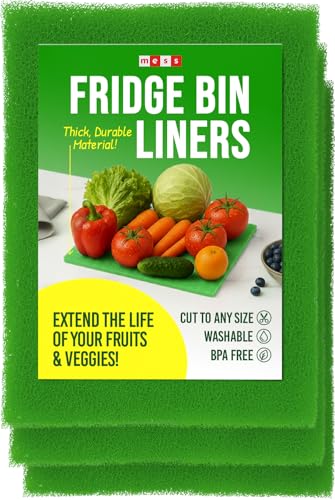 2X The Life of Your Produce - Refrigerator Bin Liners by MESS - Anti Bruise Airflow Mat - Crisper Liners - Washable, Reusable, Cut to Any Size - 3 Mats 14.5x11.5 BPA Free (Green)