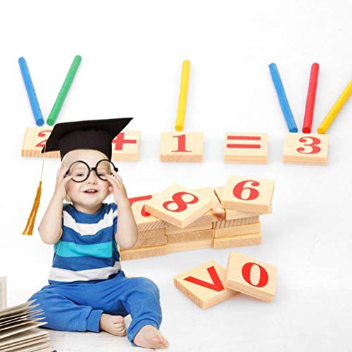 Yeaphy Bastões de contagem de letras de números de madeira, bastão de inteligência matemática, bloco