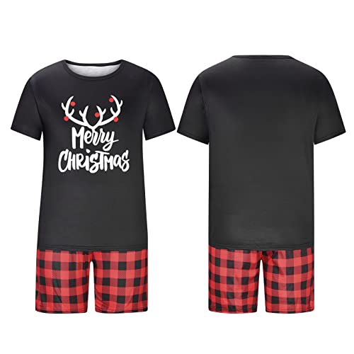 Matching Christmas Pyjamas Family Short Sleeve Christmas Pyjamas for Family Plaid Reindeer Pajamas Set Tops and Shorts Holiday Xmas Sleepwear Nightwear for Women Men Kids Baby Black 12 Years - Image 4