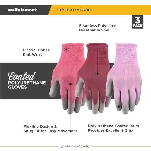 Image of Wells Lamont Gardening Gloves for Women - Breathable Polyester, Seamless Fit - PU-Coated Palm for Grip & Durability