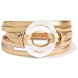 Infinity Leather Wrap Bracelets Boho Cuff Bracelets Cute Stackable Bangle with Magnetic Clasp Handmade Braid Interlock Disc Jewelry Gifts for Women(Metallic)