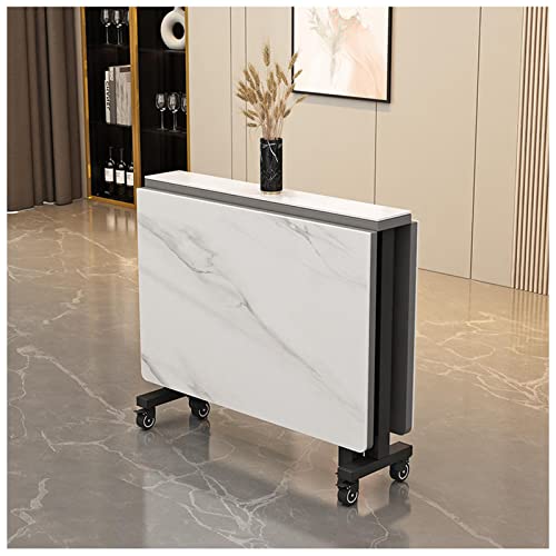 Mesa de comedor plegable versátil con 6 ruedas, mesa de comedor extensible de pizarra que ahorra espacio para espacios pequeños, ideal para cocina, restaurante o dormitorio, diseño de hojas colgantes