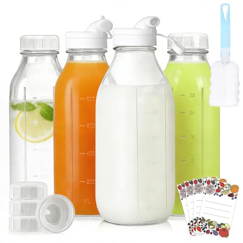 Catálogo para Comprar On-line Ponchera de vidrio - los más vendidos. 42 4 Pcs Botella de Vidrio para Leche con Escala, Botella de Vidrio1L, 4 Tapas, 2 Tapón de Paja, 1 Cepillo de Limpieza, 4 Pegatinas, Antideslizante Y Reutilizable, para Jugo, Miel,...