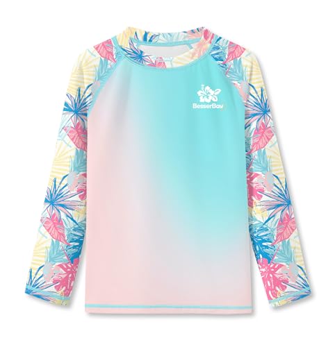 Image of BesserBay Girls Rash Guard UPF 50+ Raglan Sleeve Quick Dry Swim Shirt 4-12 Years