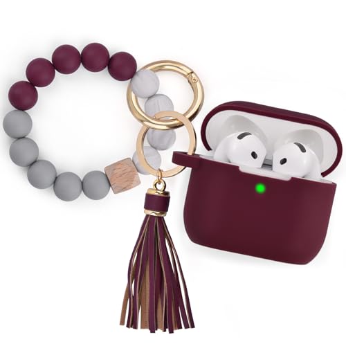 Image of Filoto Compatible with AirPods 4 Case - Soft Silicone Cover with Bracelet Lanyard and Keychain, Shockproof and Scratch-Resistant, Cute Design for Compatible withAirPods 4th Generation(Burgundy)