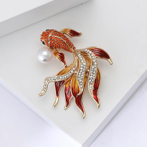 Image of Rhinestone Goldfish Brooches and Pins for Women Fashion Accessories Clothing Pins