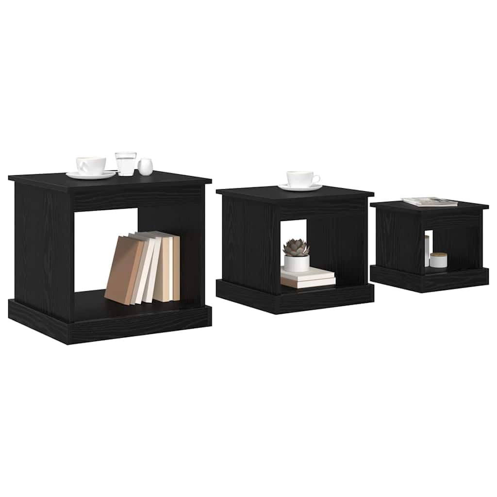 Hothingwell Stolik kawowy 3 szt. Chene Black Wood Ingenierie | Konstrukcja wysuwana, półka wolnostojąca, prostokątna, łatwa do czyszczenia, do salonu biura sypialni