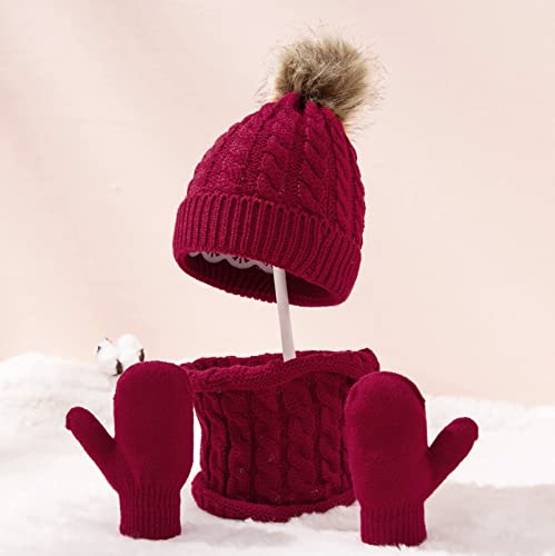 Winter Kids Hat Scarf Glove Set Knit Fleece Lined Neck Warmer Mittens for Toddler Boys Scarf Gloves Earmuff Set2