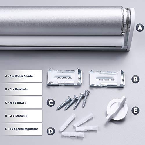 Acholo Blackout Roller Shades Cordless Window Blinds (White, 24 x 72 Inch) and Room Darkening Shades for Home & Windows