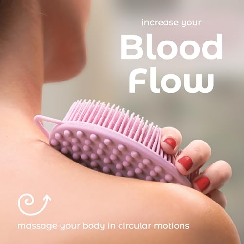 Image of MainBasics Exfoliating Silicone Body Scrubber Pro 2-in-1 Shower Scrubber for Body Care, Silicone Loofah and Massager (Pale Pink, Body + Massage)
