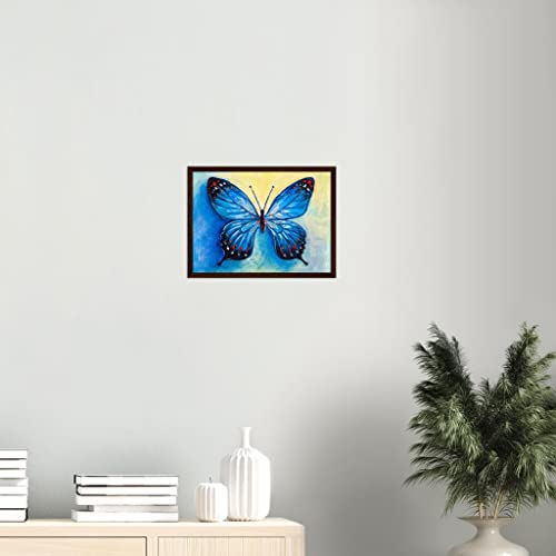 Affiche papillon bleu encadrée 30x40 : solution murale prête à installer