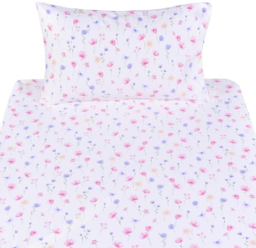 Image of Scientific Sleep Flowers Dancing in The Wind Pink Boys Girls 100% Cotton 3 Pcs Twin Bed Sheet Set Kids Toddler Teen, Flat Sheet & Fitted Sheet & Pillowcase Kids Bedding Set (Flowers, Twin)