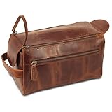 LARGE Travel Toiletry Bag for Men & Women - Mens Toiletry Bags for Traveling - Leather Dopp Kit for Men Shaving Kit - Full Grain Buffalo Leather Pouch, Cosmetic Bag Toiletries Organizer by MOONSTER®