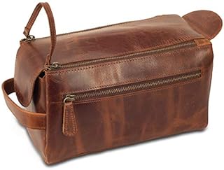 LARGE Travel Toiletry Bag for Men & Women - Mens Toiletry Bags for Traveling - Leather Dopp Kit for Men Shaving Kit - Full Grain Buffalo Leather Pouch, Cosmetic Bag Toiletries Organizer by MOONSTER®