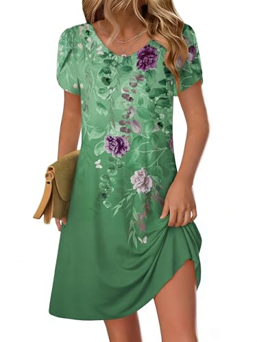 Image of Zeagoo Womens Summer A-Line Dress with Pockets Mini Short Sleeve Dresses Flowy Beach Swing Dress 2026 Vacation Travel