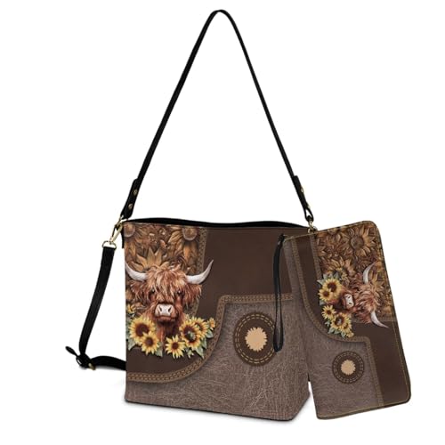 Image of Bucket Crossbody Bag Set for Women Lady, Leather Purse and Wallet Set Large Bucket Bag with Wallet
