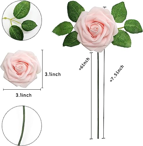 Garlag Artificial Flowers Roses, 25Pcs Real Touch Foam Roses with Stems for Wedding Bridal Bouquet Mother's Day - Image 2