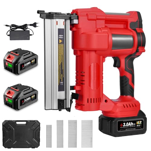 ONEVAN Clavadora y grapadora inalámbrica de 20 V (2 en 1), clavadora profesional, 2 baterías de 3 Ah y estuche, clavos de 15-50 mm, grapas de 10-40 mm, luz LED, ideal para profesionales