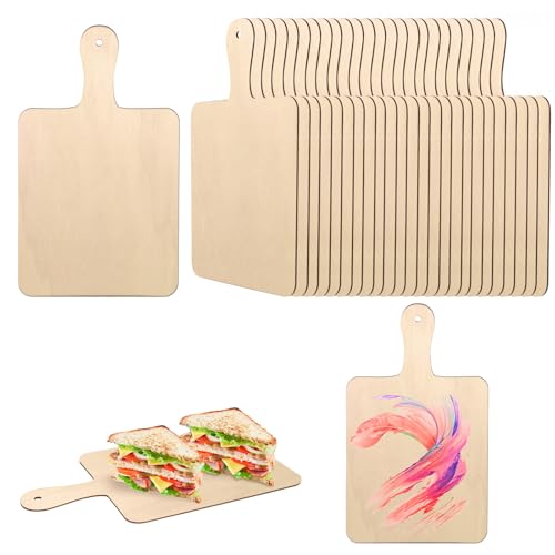 24 tablas de cortar de madera sin terminar con mango y cuerda natural miniatura 1