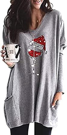 Women's Christmas Wine Glass Print Long 