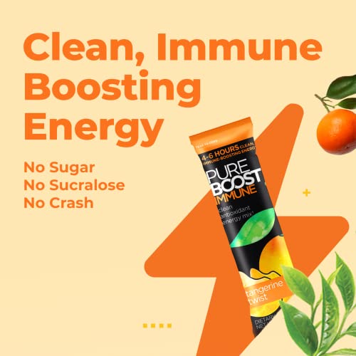 Image of Pureboost Sugar-Free Immune Clean Energy Booster Drink Mix, Tangerine 30ct | With 1,200mg Vitamin C, Vitamins A + D, Zinc, Antioxidants & Elderberry for Immune Support