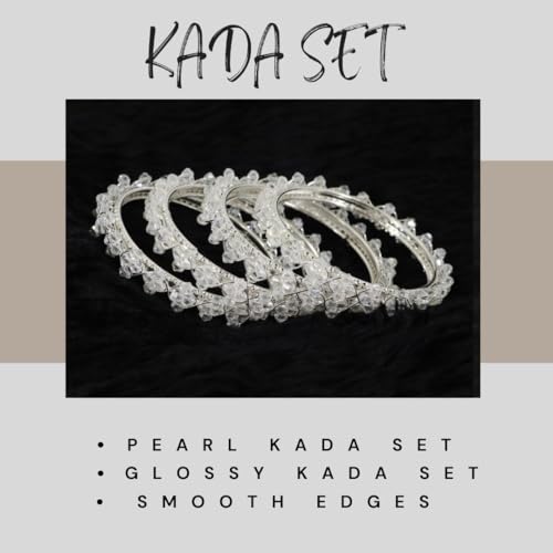 Image of NMII Stylish Pearls Beads Bangles Set For Women & Girls | Women's Bangles Bracelet | Metal Bangles Kada Set For Wedding, Party, Festival, Daily | Women's Fashion Jewellery- Set of 4