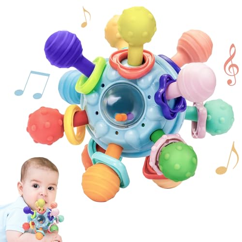 Image of Accevo Baby Teething Toys 0-6 Months Baby Toys Developmental Sensory Montessori Toys Baby Teether Toys 6-12 Months Baby Chew Toys Baby Shower Christmas Birthday Gifts Newborn Toddlers Toys 1-3, Blue