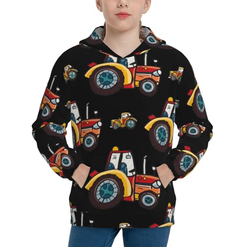 Cartoon Tractor Kids Pullover Hoodies Boys Sweatshirts Girls Athletic Clothes with Pocket