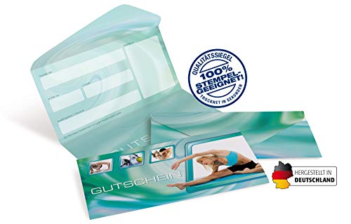 Gutscheinkarten (10 Stück im Set) mit transparenten Briefumschlägen - Geschenkgutscheine für Sport, Fitness-Studio, Physiotherapie - DIN lang Faltkarte verschließbar