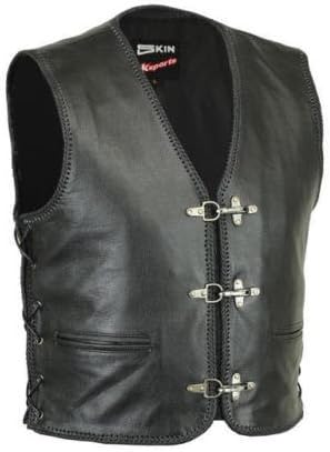 RKsports LACE Motorcycle Biker Clasp Full Leather Vest Waistcoat Black Tassel Cowhide