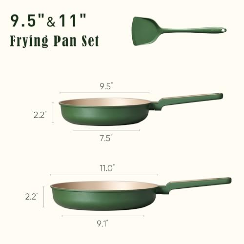 Image of CAROTE 9.5'' and 11'' Nonstick Frying Pans Skillet, NonStick Fry Pan Egg Pan Omelet Pans,Healthy & PFOA Free, Induction-Compatible, Dishwasher Safe & Includes Silicone Spatula，Green