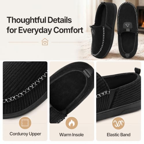 Image of ATHMILE Mens Slippers Moccasin Corduroy House Slippers Shoes Memory Foam