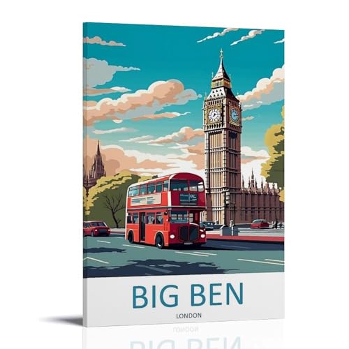 Poster Big Ben Londres vintage décoration murale affiche voyage toile 50 x 75 cm