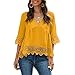 Produktbild Sommer V-Ausschnitt Lose FüNf-Punkt-äRmel Spitze Hohle Spitze LäSsig Chiffon-Shirt Tops Damenbekleidung