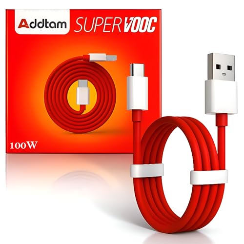 Image of Addtam 100W Supervooc USB Type C Data Sync Fast Charging Charger Cable Compatible One Plus 15,15R,13,13R,13S,12,12r,11,11r,10r,10t,10 pro,9 Pro,8,Nord 5,4,3,2t,Ce5,Ce2 Lite,Ce3 lite, Nord Ce3,Ce4, Red