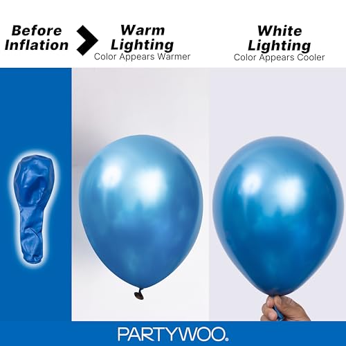 Image of PartyWoo Metallic Blue Balloons 100pcs Different Sizes of 36 18 12 10 5 Inch Chrome Blue Latex Balloons for Graduation Wedding Baby Shower Wedding Bachelorette Birthday Party Decorations Blue-G106