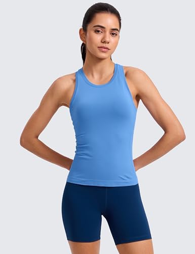 Image of CRZ YOGA Seamless Racerback Tank Waist Length | Training, Chafe-Free, Slim Fit, Crewneck, Mesh Vents, Workout, Sleeveless Tops for Women