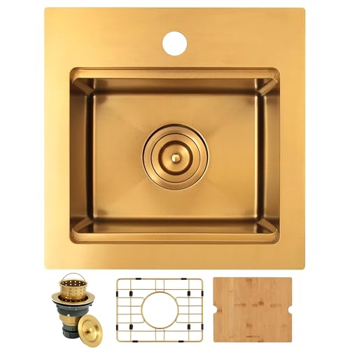 Image of Gold Bar Sink, 15 inch Gold Kitchen Sink, SUS304 Stainless Steel Single Bowl