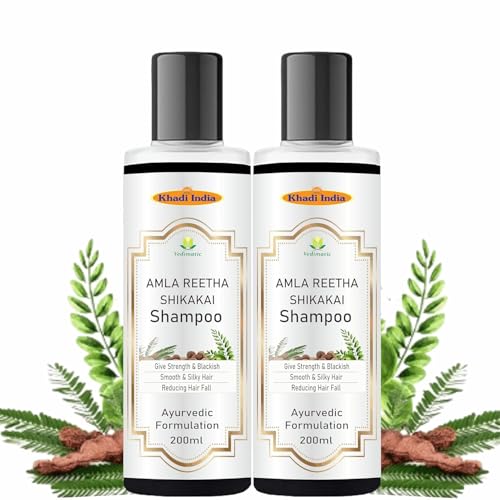 Image of Khadi Vedimatic 100% Natural Amla Reetha Shikakai Shampoo for Thick & Strong Hair, Damage Control, Hair Growth & Hair Fall (Pack Of 2, Amla Reetha Shikakai)