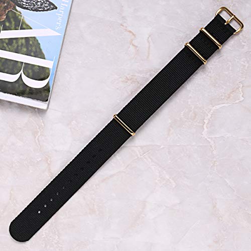 Pbcode Watch Straps Replacement Watch Band Nylon Watch Strap 22Mm Black Gold Buckle #TOP5