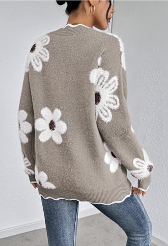 Pink Queen Women's Oversized V Neck Fuzzy Sweaters 2025 Casual Loose Long Sleeve Chunky Knit Pullover Jumper Tops3