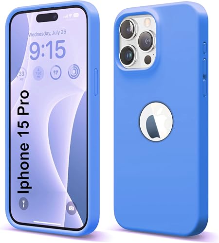Image of SBMS Liquid Silicone Case for iPhone 15 Pro 6.1-Inch, Logo Cut Silky-Soft Touch Full-Body Protective Phone Case, Shockproof Back Cover for iPhone 15 Pro (Yale Blue)