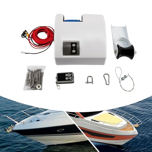 Verricello elettrico con telecomando, 12 V, per motoscafi e barche da pesca, con corda in nylon da 30,5 m
