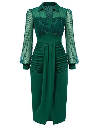Belle Poque Women Vintage Dress with Slit Swiss Dot...