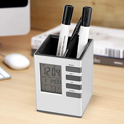 Miniatura 7 de Jwthee Portápices De Escritorio Para Bolígrafos, Organizador De Bolígrafos, Herramienta Con Led,Temporizador,Calendario,Termómetro,Estuche Para Suministros De Oficina