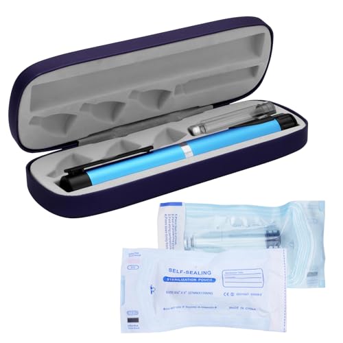 Personal Reusable Pen Injector - 60 Unit Metal Pen, Metal Case and 2Pcs 3ml Cartridges (Blue)