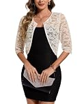MINTLIMIT Elegant Lace Bolero Shrug Cardigan for Women with Hook Button 3/4 Ruched Sleeve Crop Length (Beige M)