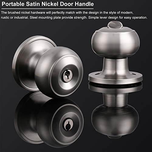 Knobonly 2 Pack Stainless Steel Flat Ball Door Knob Brushed Nickel Finish (Key Alike Entry Door Handles) #TOP2