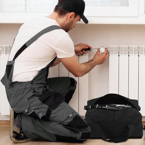 Werkzeugtasche XXL 46cm (18 Zoll), Extra Große Werkzeugtasche Leer, Robuster Canvas Werkzeug Organizer für Bau & Handwerk, Weitöffnungstasche für Maschinen & Akkus .Schwarz